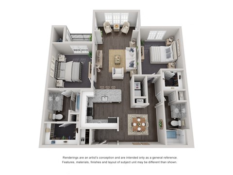 Floor plan for 2 beds, 2 baths, 1029 sqft
